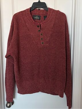 RedHead Men's Brick-Red Crewneck Henley Sweater